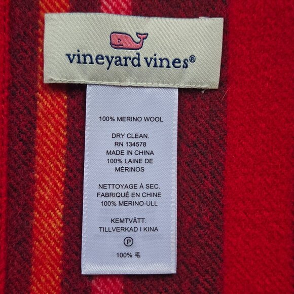 Vineyard Vines Merino Wool Tartan Wrap Red Plaid Soft - Picture 3 of 16